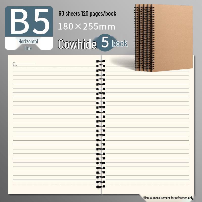 Minimalist Thickened Coil Notebook - B5/A5 Cowhide Softcover with Lined Pages