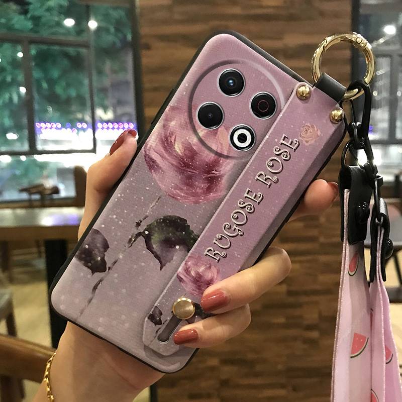 Protective Flower Phone Case For Tecno Spark30 Pro 4G/KL7 Kickstand Dirt-resistant Phone Holder Wrist Strap Back Cover
