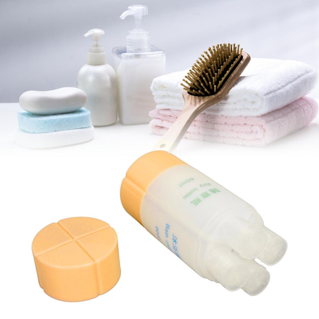 4 In 1 Travel Dispenser Orange Strong Plastic Small Light Portable Shower Bottle for Shampoo Lotion Toiletries Soap