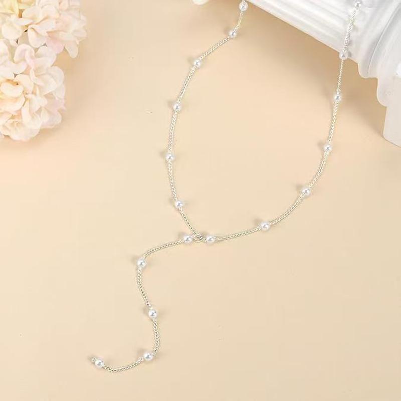 Bohemian White Imitation Pearl Y-Shaped Long Tassel Pendant Necklaces for Women Elegant Adjustable Chokers Chain Wedding Jewelry