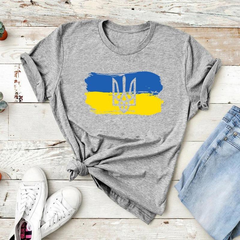 Ukrainian Flag Cotton T Shirt Women Print Trident Tee Woman Clothes Short Sleeve Streetwear Tops Tshirt