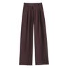 Womens High-Waisted Wide-Leg Trousers Slim Fit Tailored Pants Office Wear Gray