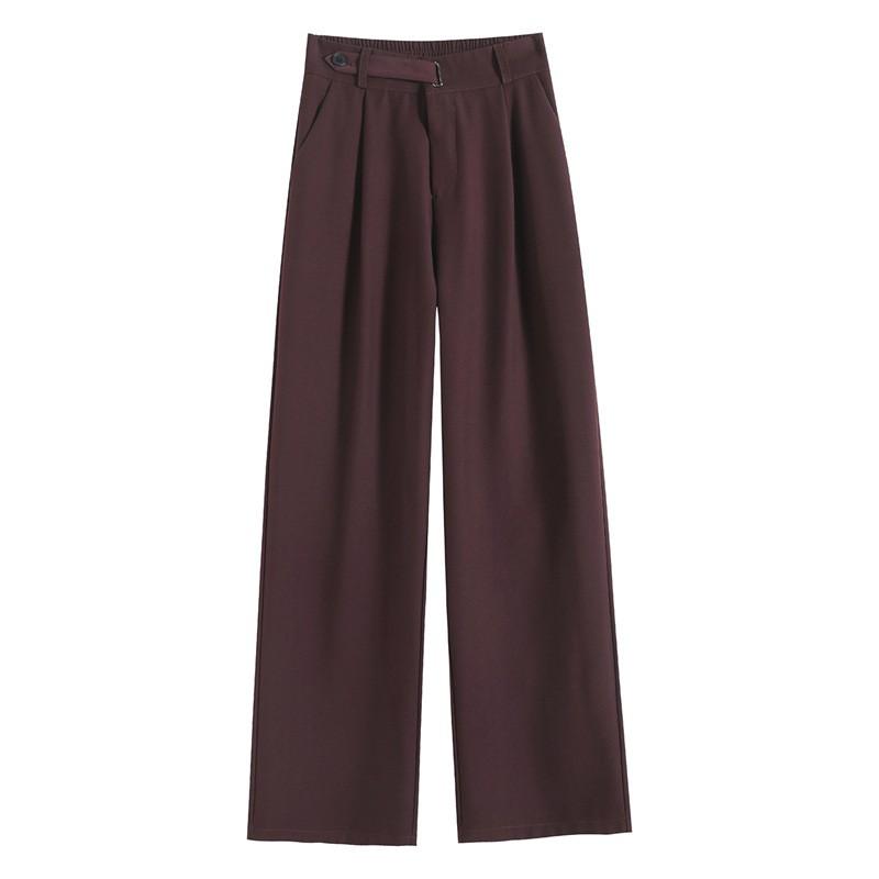 Womens High-Waisted Wide-Leg Trousers Slim Fit Tailored Pants Office Wear Gray