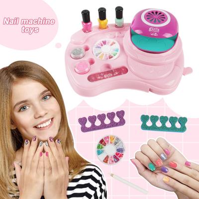 Girls Nail Polish Set for Kids Toy 3-in-1 Polish Nail Dryer Pen Kit Glitter Charm Safe Natural