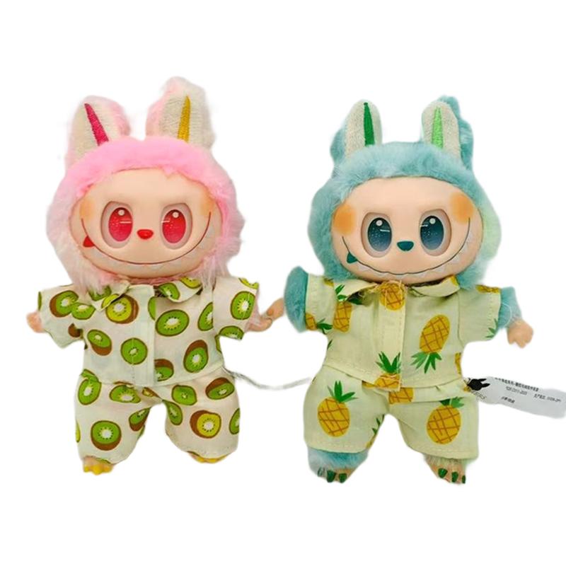 Cute Plush Toy Beach Wear for 17cm Labubu Doll Clothes Summer Suits Clothing Kawaii Duck,Watermelon,Pineapple,Kiwi Fruit Image