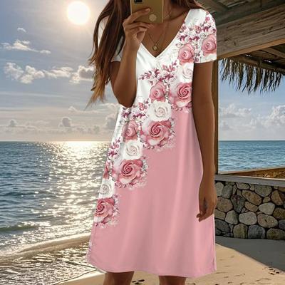 Letnia Moda Damska Sukienka z Dekoltem w Serek z Krótkim Rękawem w Retro Kwiatowy Nadruk Seksowna Krótka Spódniczka Sukienki