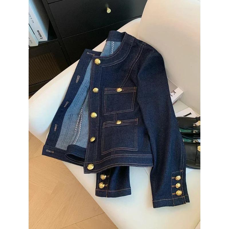 Blue Denim Top Women Autumn Classic Style Short Coat New Korean Fashion Chic Pockets O-Neck Female Ropa De Mujer Loose Jackets