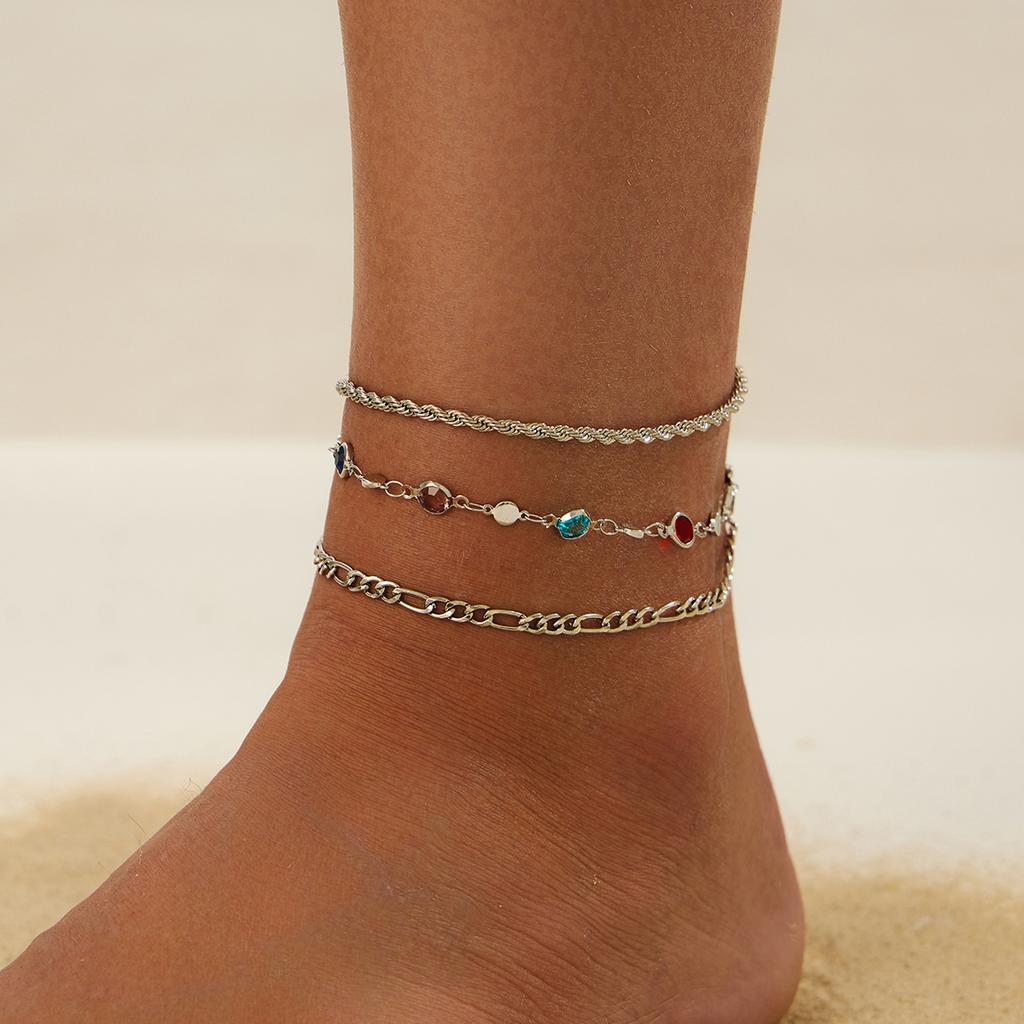 Ingemark Y2K Boho Colorful Crystal Chain Anklet for Women Summer Beach Trendy Exquisite Barefoot Ankle Bracelet Leg Jewelry Gift