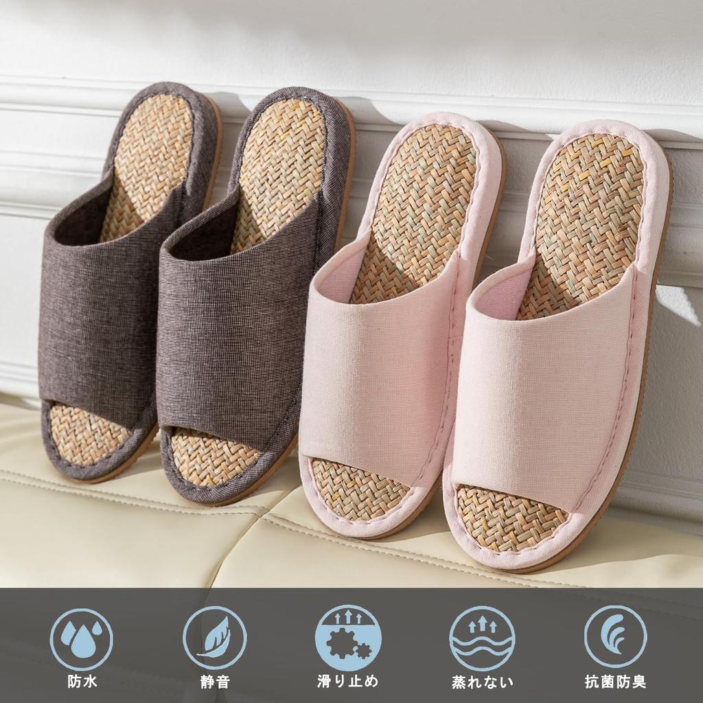Summer Cotton and Japanese and Room Large Front Malay Grass [Shizuishirou] Slippers, Linen, Style, Indoor, Men's Women's, Shoes, Cool, Non-stuffy,