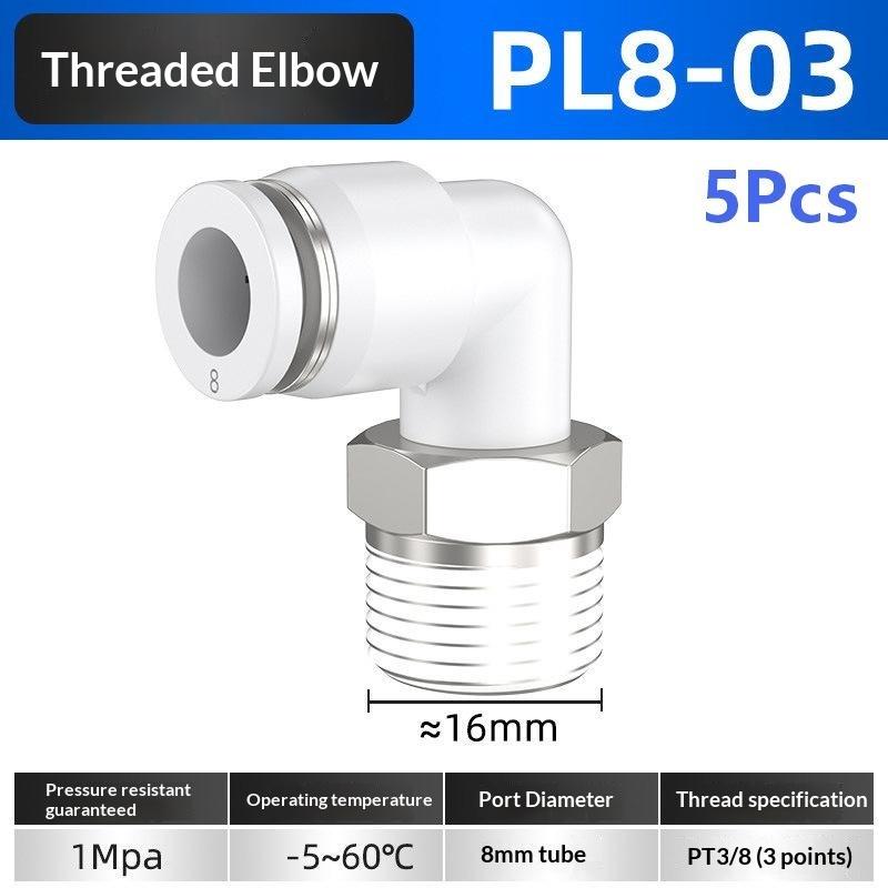 5Pcs 90 Degree Push Fit Copper Air Tube Connector White Industrial Pneumatic Pl6-01/Pl6-02/Pl8-02/Pl8-03/Pl10-03/Pl12-03