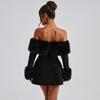 Zimné čierne bez ramienok nadýchané sexy šaty pre dámske róby elegantné večerné párty šaty bodycon mini jesenné šaty párty klub