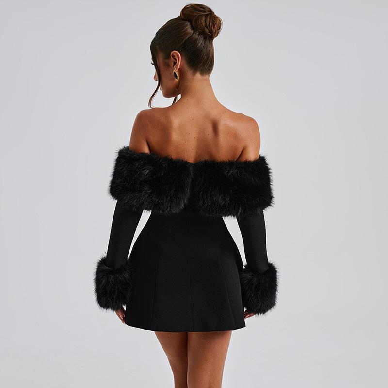 Zimné čierne bez ramienok nadýchané sexy šaty pre dámske róby elegantné večerné párty šaty bodycon mini jesenné šaty párty klub