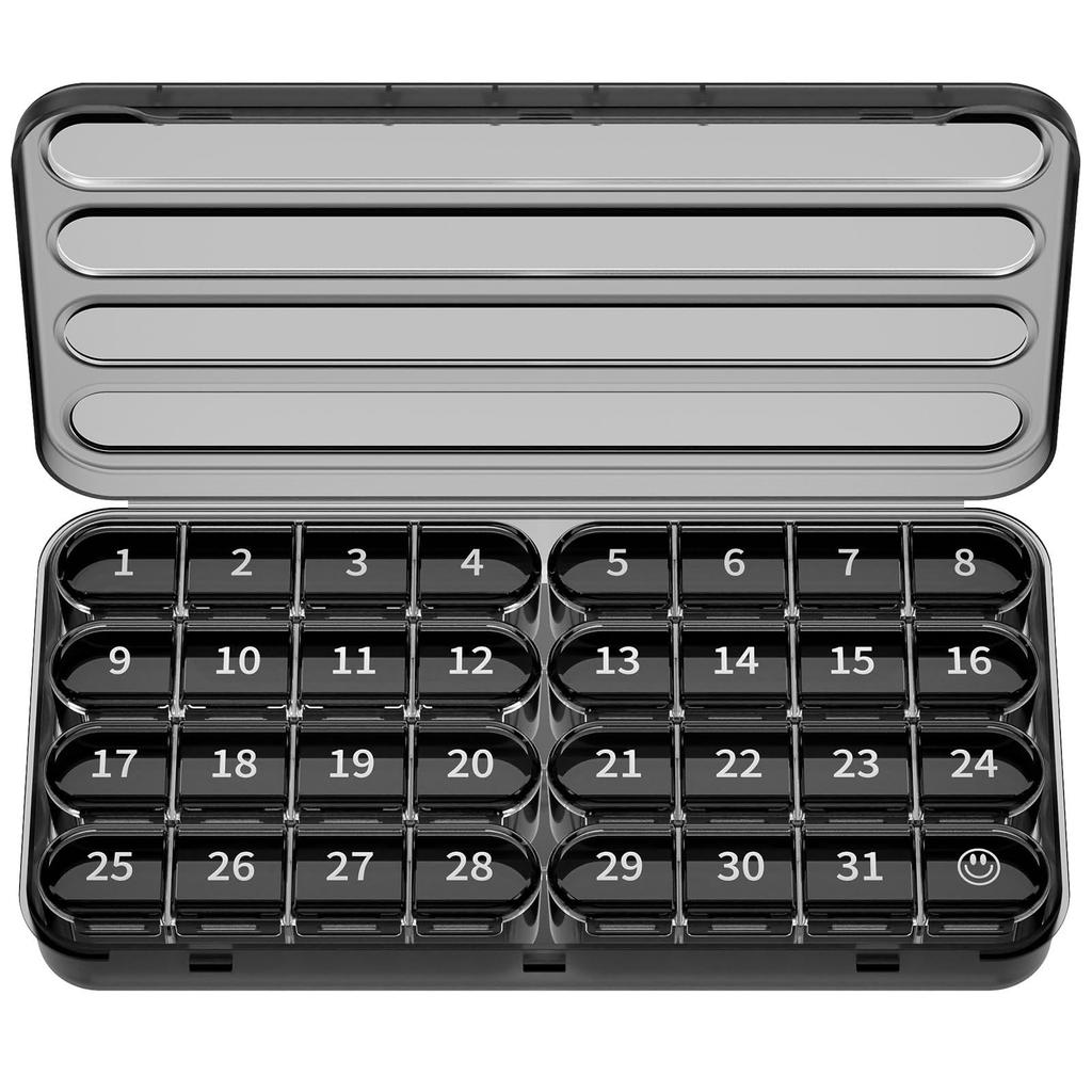 1pc 31 Day Monthly Pill Organizer, 1 Daily Compartment, Large Capacity Medicine Box, Mixed Colors for Easy Tracking, Durable