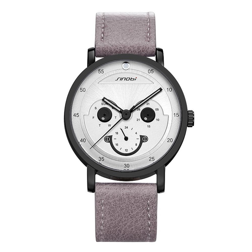 

SINOBI Monkey Face мужские кварцевые часы роскошный кожаный ремешок 40,5 мм циферблат мужские наручные часы лучший бренд модные водонепроницаемые мужские часы