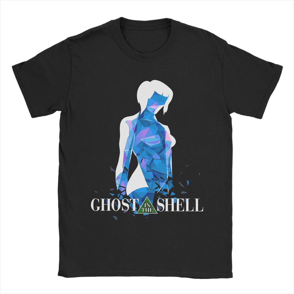 2026 Summer Ghost In the Shell Major & Japanese Text Print T-Shirt Oversized Black Streetwear Cotton Tee Anime Sci-Fi Aesthetic