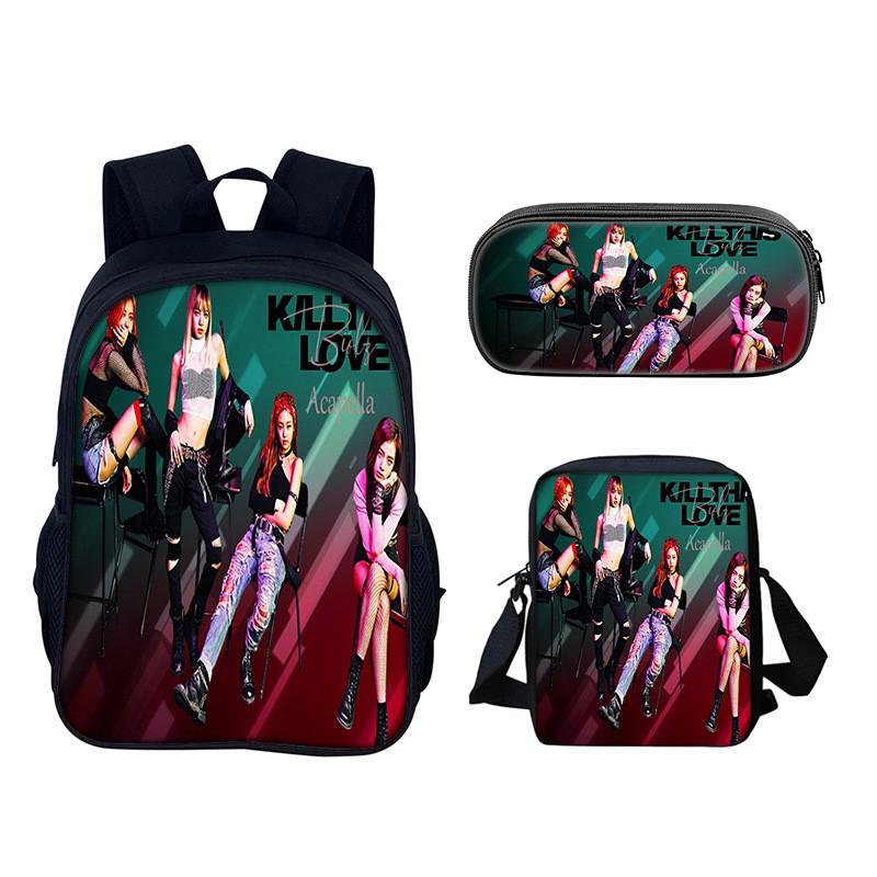 Set de Mochila Estudiantil Blackpink con Material de Nylon y Diseño Creativo para Uso Diario