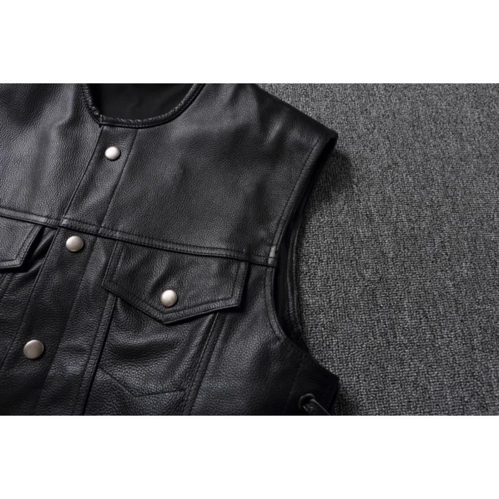 Chinese Size Men Leather Vest 100% Cowhide Motorcycle Vest Biker Leather Vests Moto Leather Waistcoat Asian Size M-6XL M435
