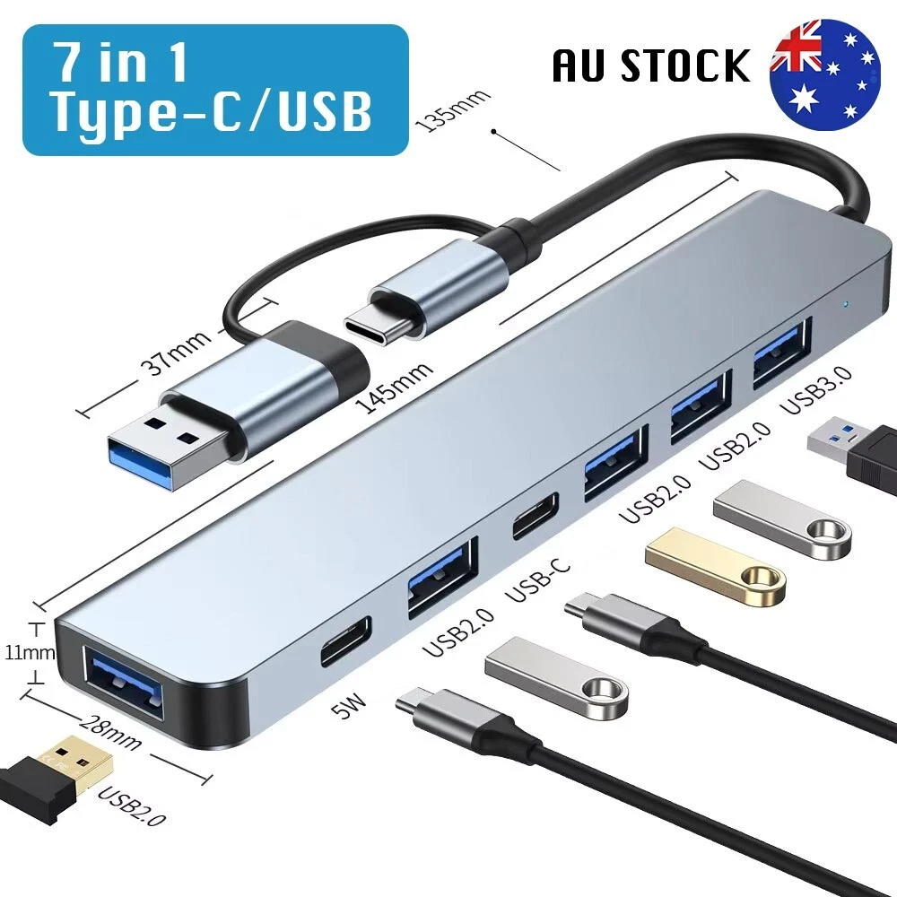 7 in 1 Type C Laptop Docking Station Dual Monitor HDMI USB C to Dual HDMI Adapter