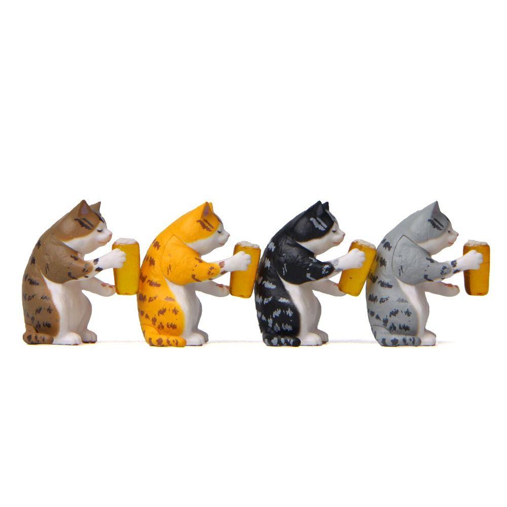 Cartoon Beer Cat Figures Mini Cat Statue Toy Funny Cat Center Console Ornaments  Home Decor