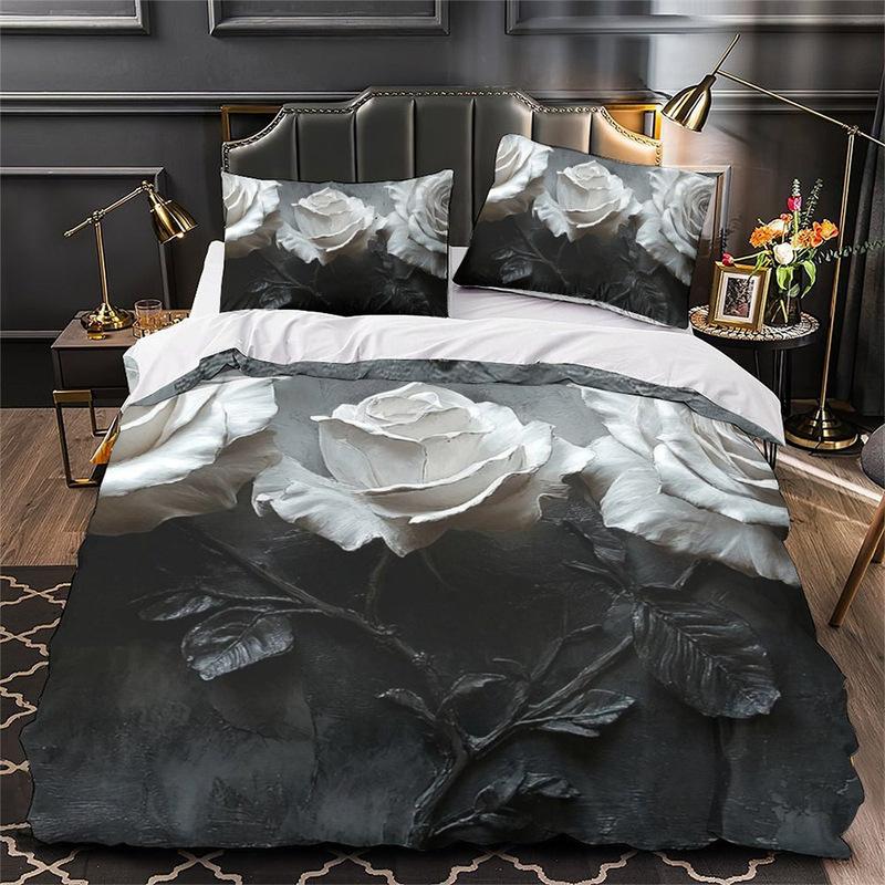 3D Digital Printing Bedding Two Or Three-Piece Valentine'S Day Flower Series Polyester Quilt Set