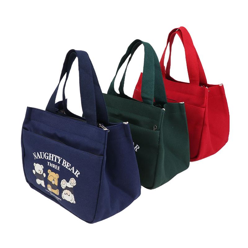 Cartoon Cute Printed Pattern Canvas Versatile Handbag Office Worker Lunch Bag Tote Bag Portable Outdoor Office Food Bags