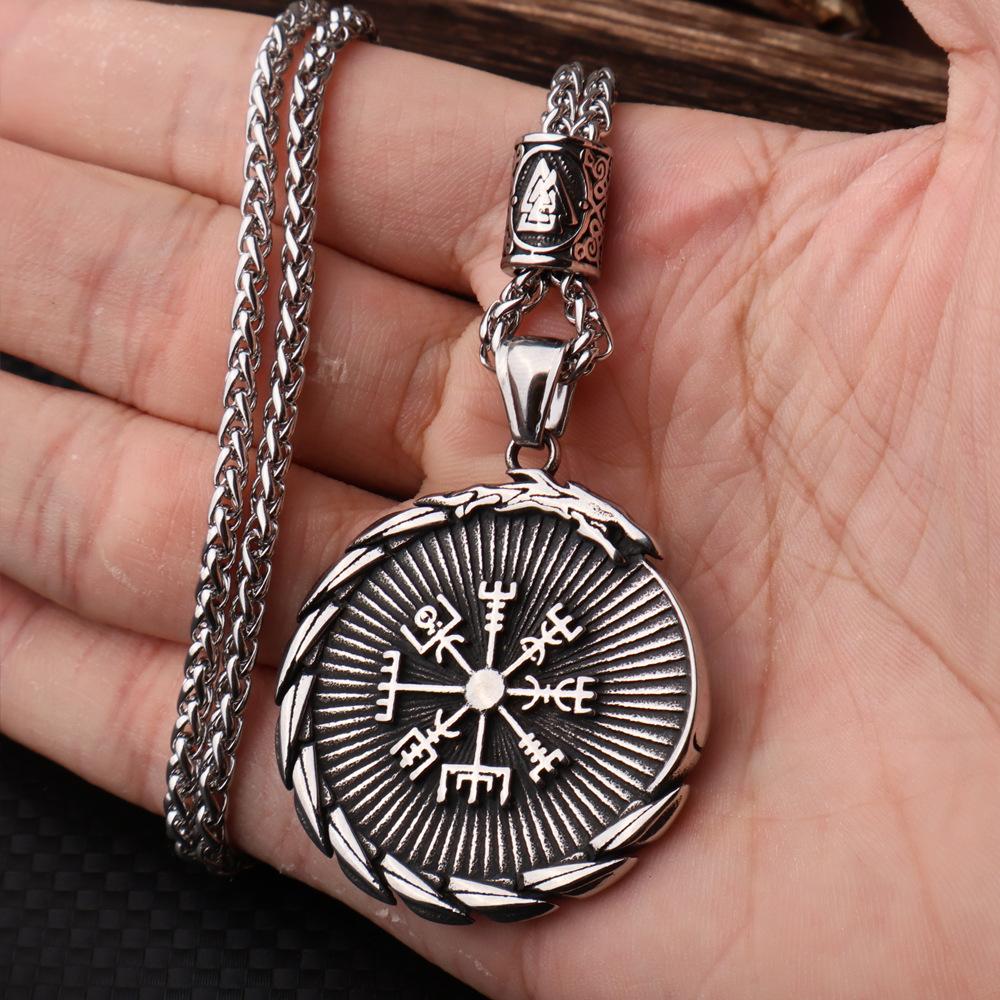 Stainless Steel Viking Dragon Odin Triangle Symbol Pendant Necklace Nordic Personality Men's Jewelry Tide