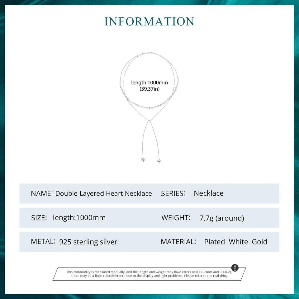 BAMOER 925 Sterling Silber Schmuck Doppellagiger Liebesherz-Halskettenanhänger Weißgold vergoldet zierlicher Halsreif für Frauen Mädchen