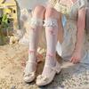Women's White Lace Lolita Ballet Style Calf Socks with Pink Bows - Kawaii Pure Desire