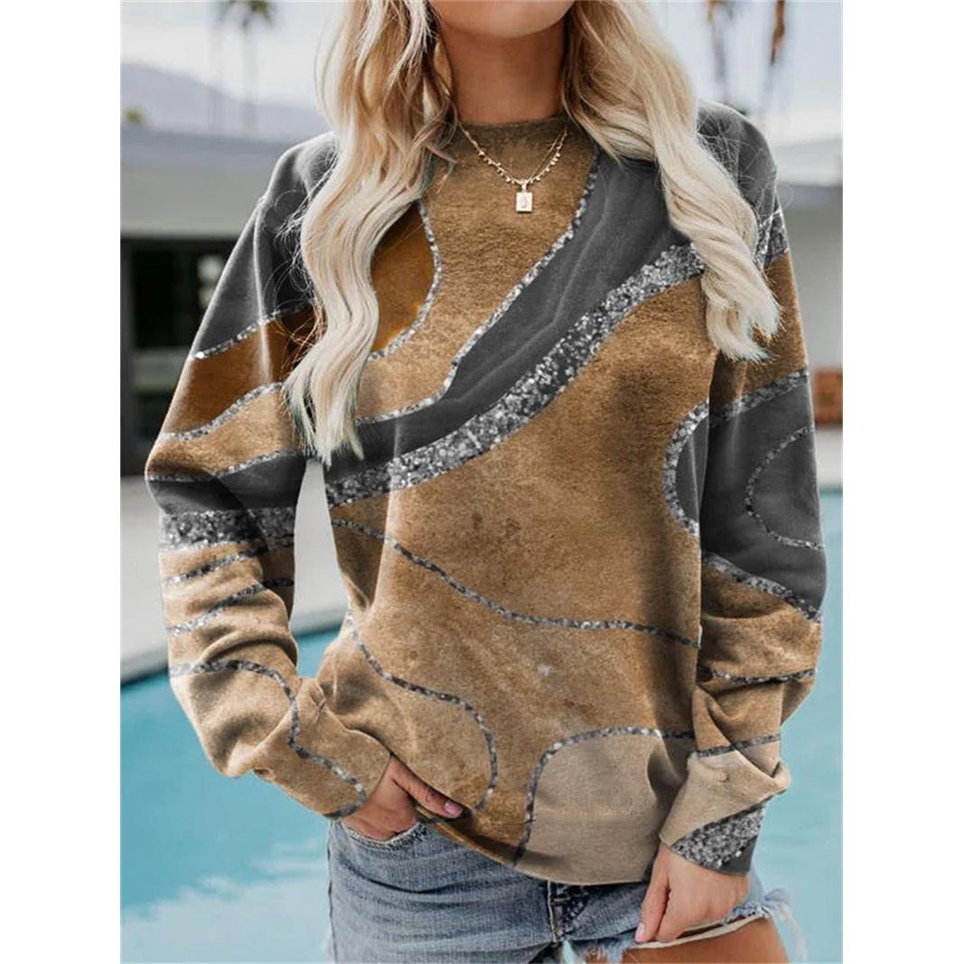 

Женский модный пуловер с 3D мраморными линиями, большие размеры, осень-зима, толстовка с длинным рукавом и круглым вырезом с геометрическим принтом XL