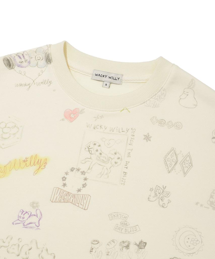 WACKY WILLY Women'S Drawing Pattern Semi-Oversized Sweatshirt Pattern
