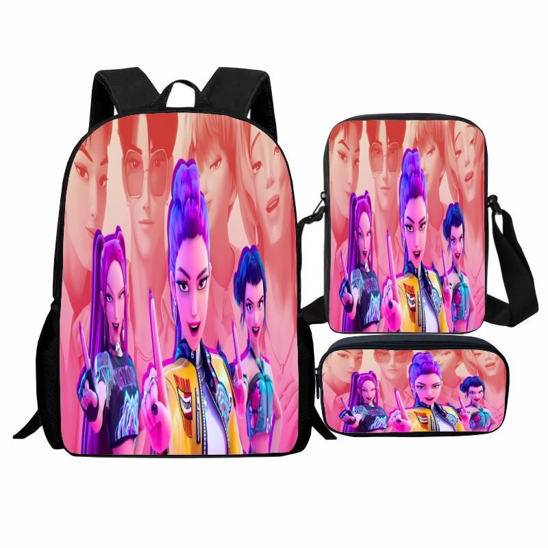 Printed Witch Hunters Student Schoolbag Three-Piece Set, Cartoon K-Pop Backpack Satchel Pencil Case Men And Women