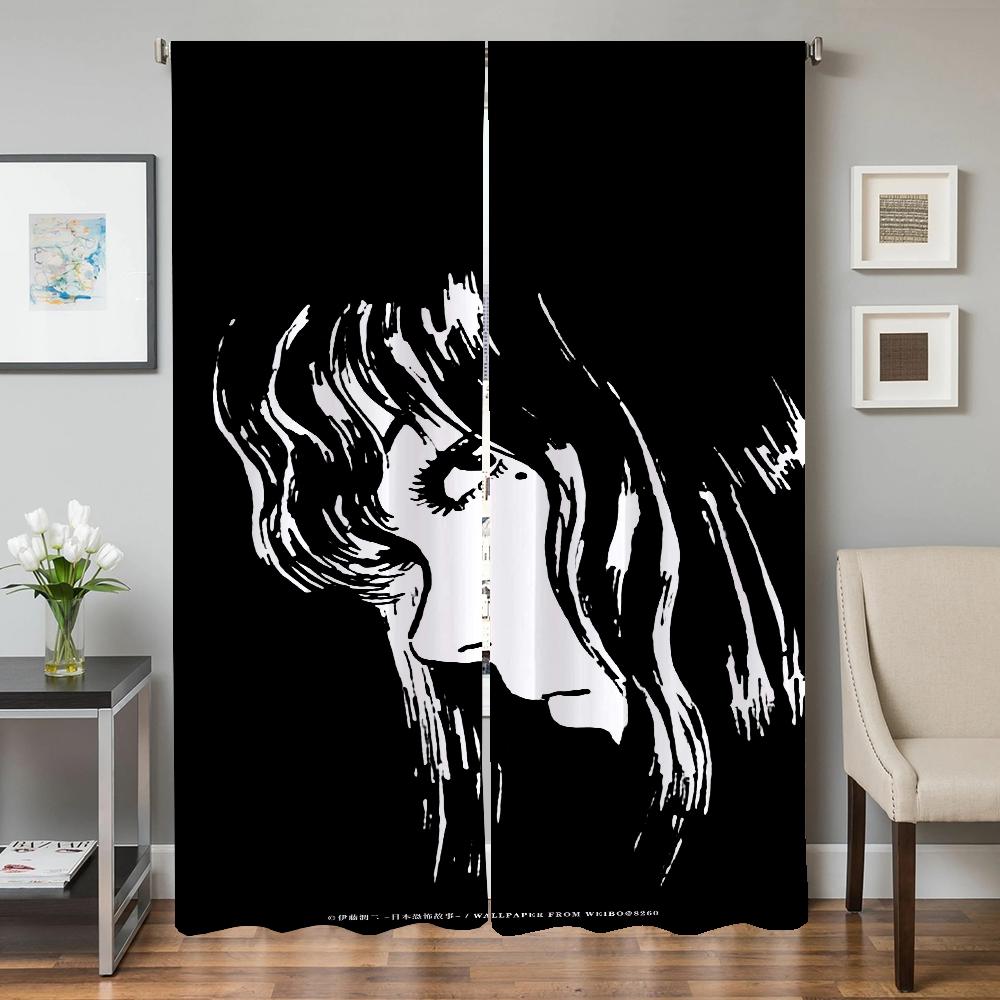 

Домашний интерьер Кухня Шторы для гостиной 2 шт. Плотные шторы Дверная штора Junji Ito Украшение для спальни Раздел W50xH70cmx2pcs-CL