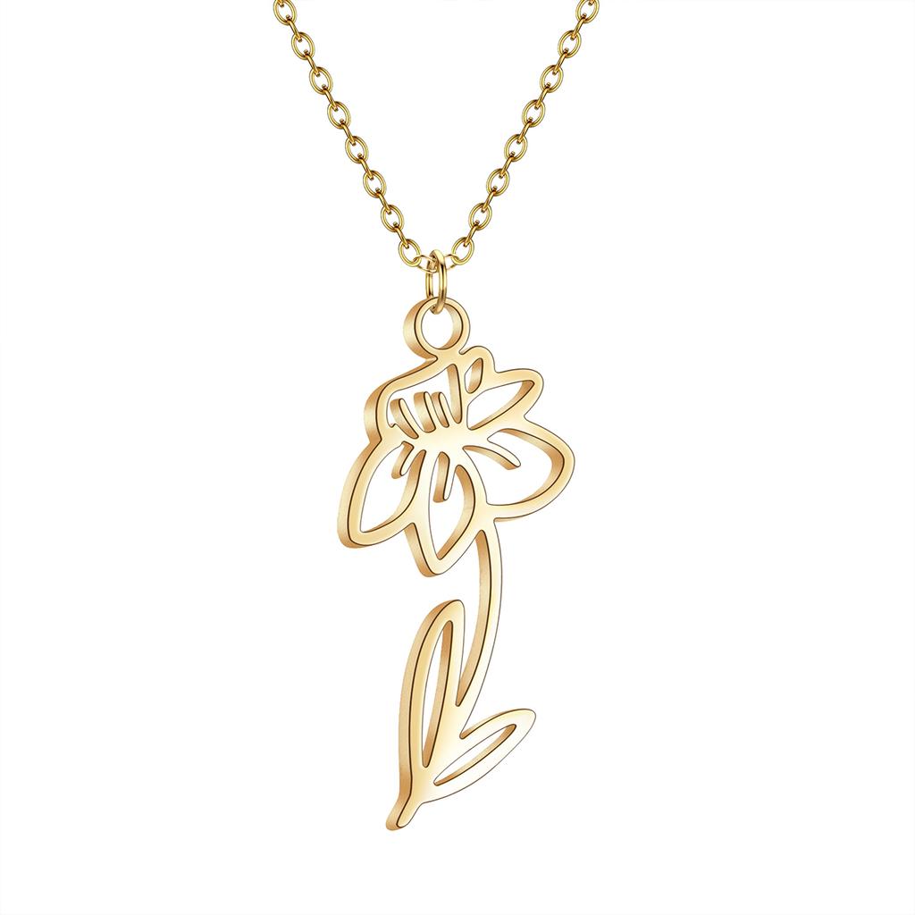 Kinitial Birth Flower Pendants Necklaces For Women Jewelry Ankh Cross Egyptian Leaves Moon Sun Butterfly Chain Choker Collares
