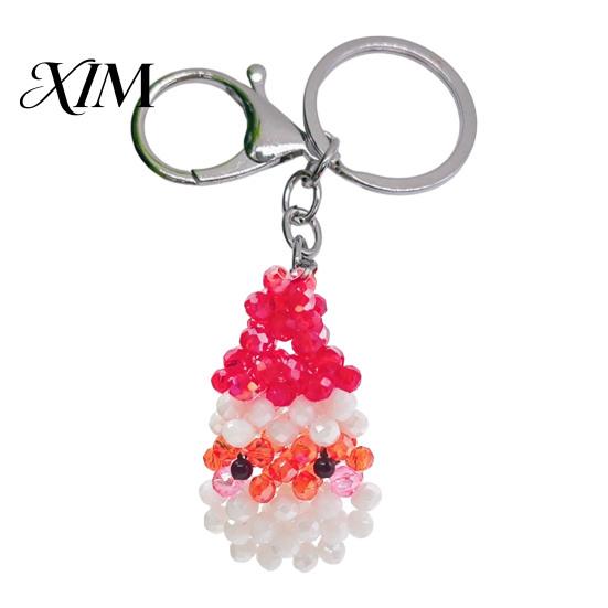 Handcrafted Keychain Handmade Christmas Beaded Keychain, Xmas Tree Wreath Gift Box Bell Key Ring Santa Keyring, Backpack Hanging Decor for Party