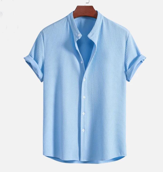 Men's Casual Fashion Loose Solid Color Men's Striped Short-sleeved Shirt