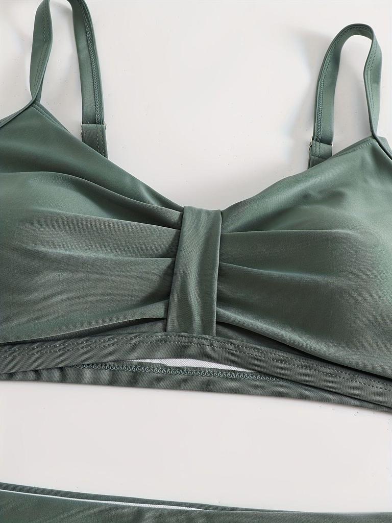 Plus Size Tie-Up Solid Color Bikini with Split and Flat Leg Swim Trunks (European & American Style, 2026)