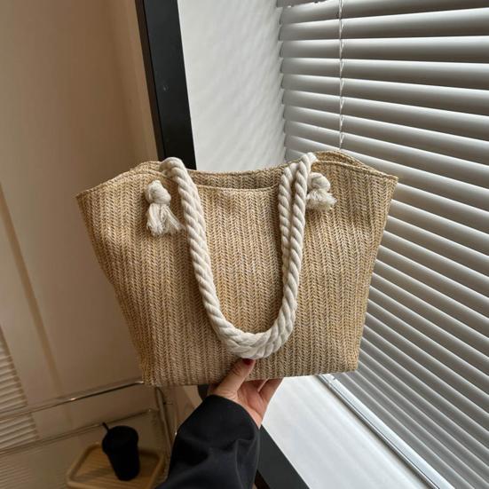 Women Straw Shoulder Bag Large Capacity Tote Bag Zipper Closure Casual Beach Bag for Daily Outings Travel Vacation Work