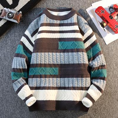 Herbst- und Winter-Farbblock-Mode-Pullover Herren Rundhals Langarm Pullover-Oberteil