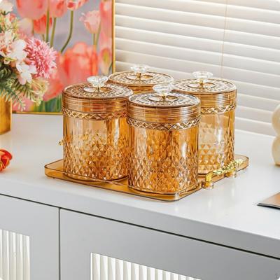 4 Pieces Food Storage Container Set with Tray Decorative Cylindrical Jars Faceted