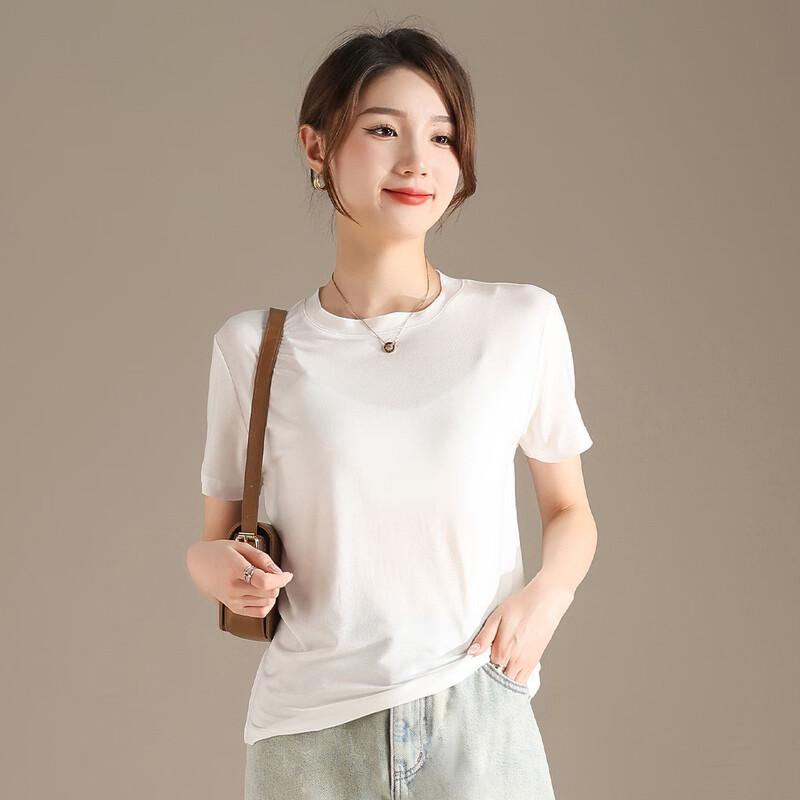 RAIN.CUN Women's High-Elastic Round Neck Short Sleeve T-shirt