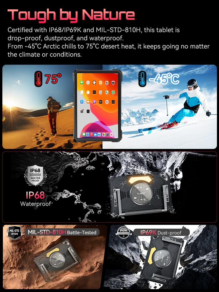 Cubot Tablet TAB KingKong S, Android 15, 15300mAh Baterie, 6GB+256GB, 10,1palcový 90Hz Displej, Kempingové Světlo, 48MP Fotoaparát