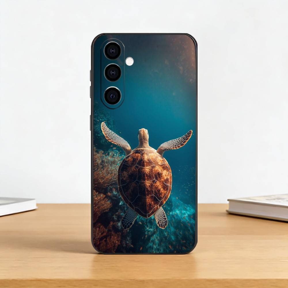 Süße kleine Schildkröte Handyhülle für Samsung Galaxy A73,A72,A71,A70,A53,A52,A51,Weiches Silikon Schwarze Hülle