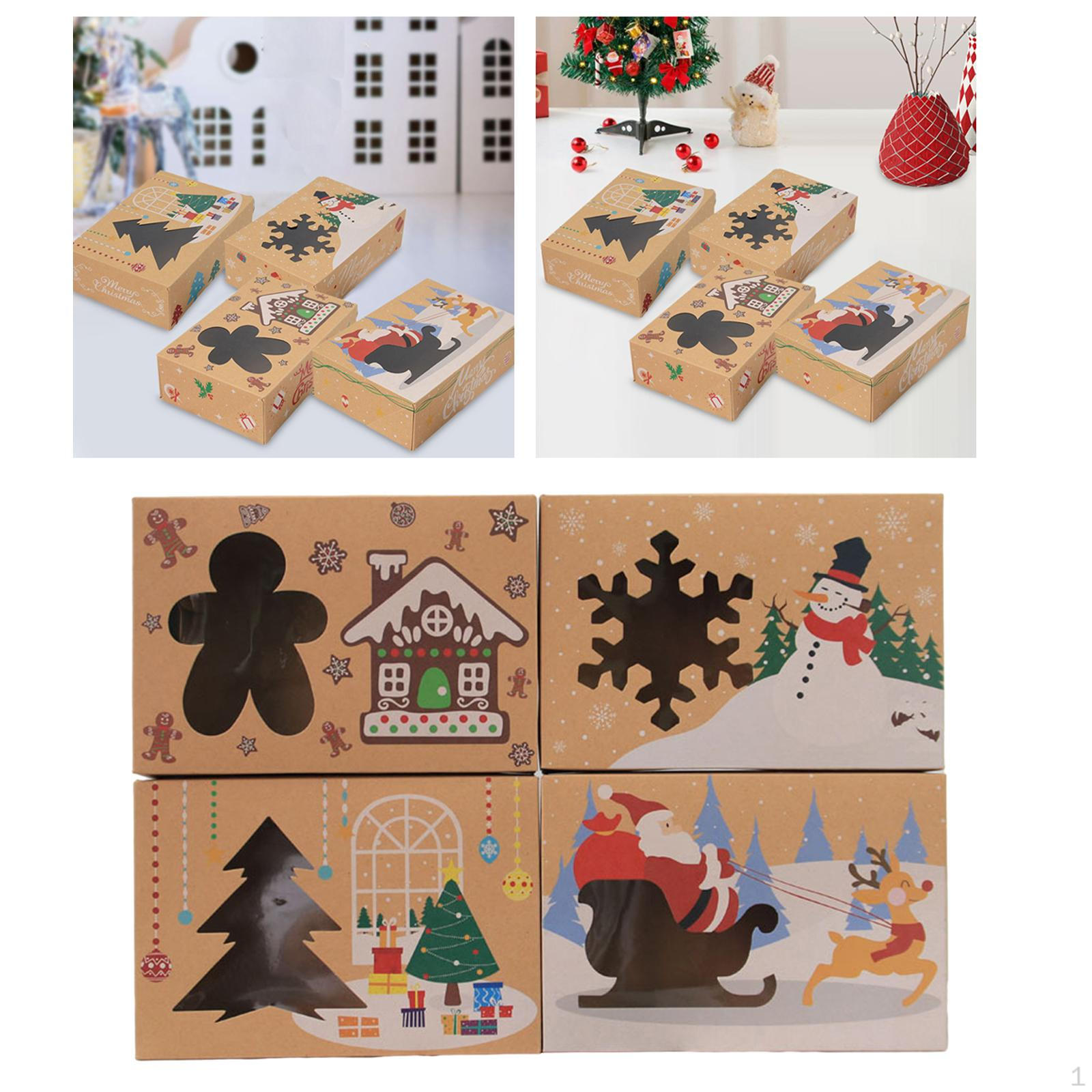 Christmas Cookie Boxes Gift Holiday Decorating Pastry Treat for Donuts Biscuits 4 Pieces