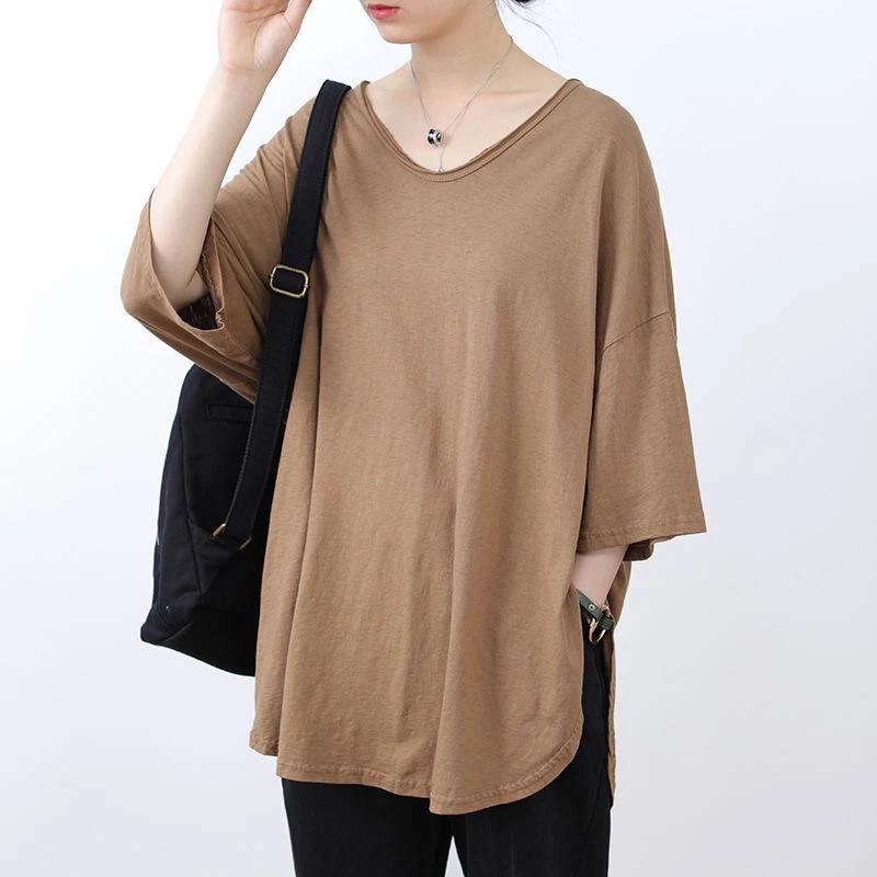 

T-shirt Women Versatile Summer Casual Large Size Loose V Neck Pullover Short-sleeved Tops XXXXL хакі