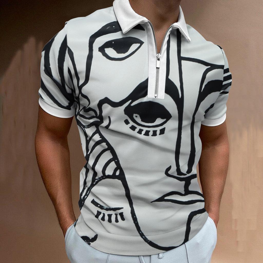 New European and American Men's Casual Personality Fashion Lapel Short-sleeved Polo Shirt 3D Irregular Printing T-shirt Men