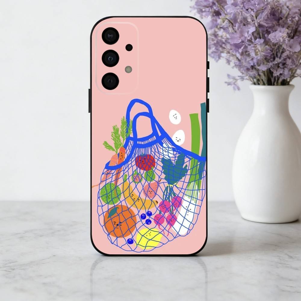 INS CUTE Organic Vegetable Phone Case For Samsung Galaxy A73,A72,A71,A70,A53,A52,A51,Soft Silicone Black Cover