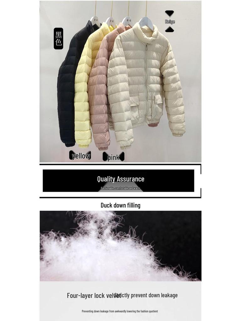 Women's Lightweight Down Jacket - Autumn & Winter, Stand-Up Collar, Slimming Fit, Fashionable & Petite Design