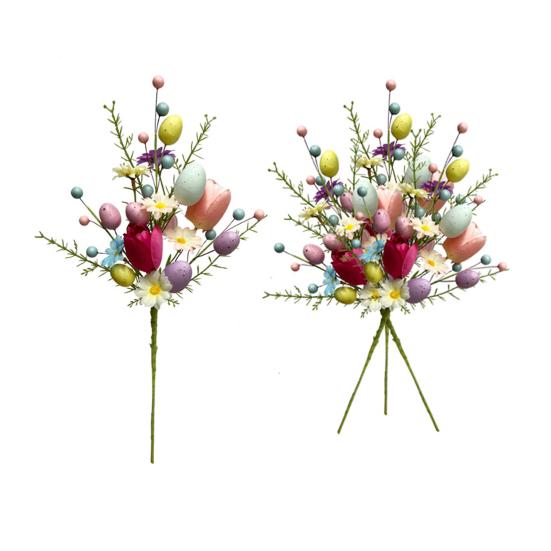 Easter Egg Stem Spring Floral Berry Picks Artificial Twig Branches with Pastel Eggs Berries