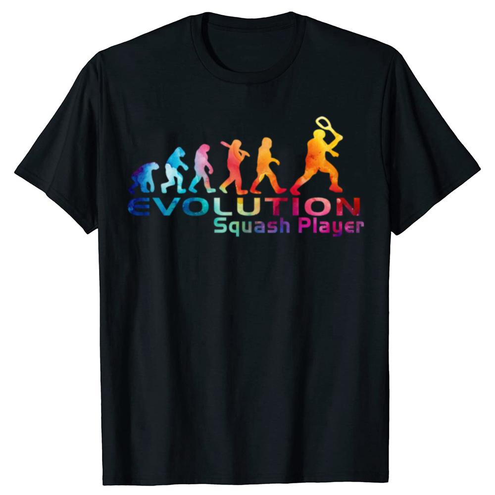 Funny Evolution Of Squash Player T Shirts Men Women Pure Cotton Humor Streetwear Tee Shirt Short Sleeve Unisex Loose Clothing