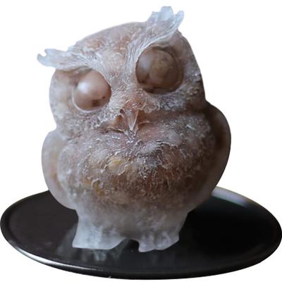 YUYAKESHI Figurine Hibou, Mascotte, Mignon Mini Hibou, Entrée, Jardin, Récipient de Galets, Hibou en Pierre Naturelle, Décor en Résine, Petit Objet, Inclut Tapis (Pierre de soleil